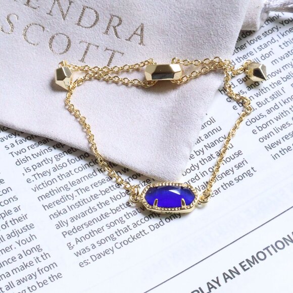 Kendra Scott Elaina Gold Cobalt Cat's Eye Adjustable Chain Bracelet - Picture 1 of 2